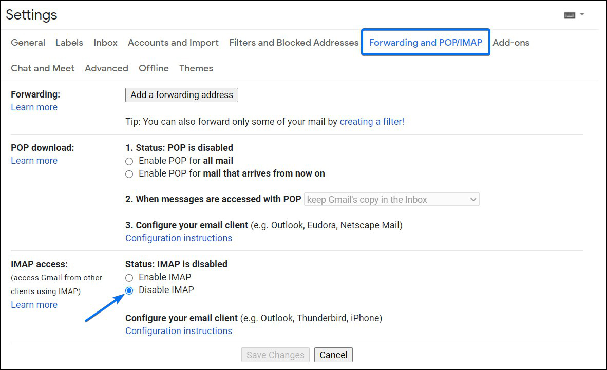 Detailed settings for integrating Gmail with our comprehensive accounting and project management tool.